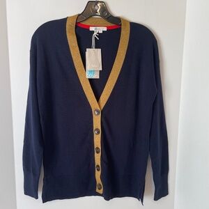Boden Heidi Cardigan Navy Blue Gold Sparkle XS NWT Cotton Wool